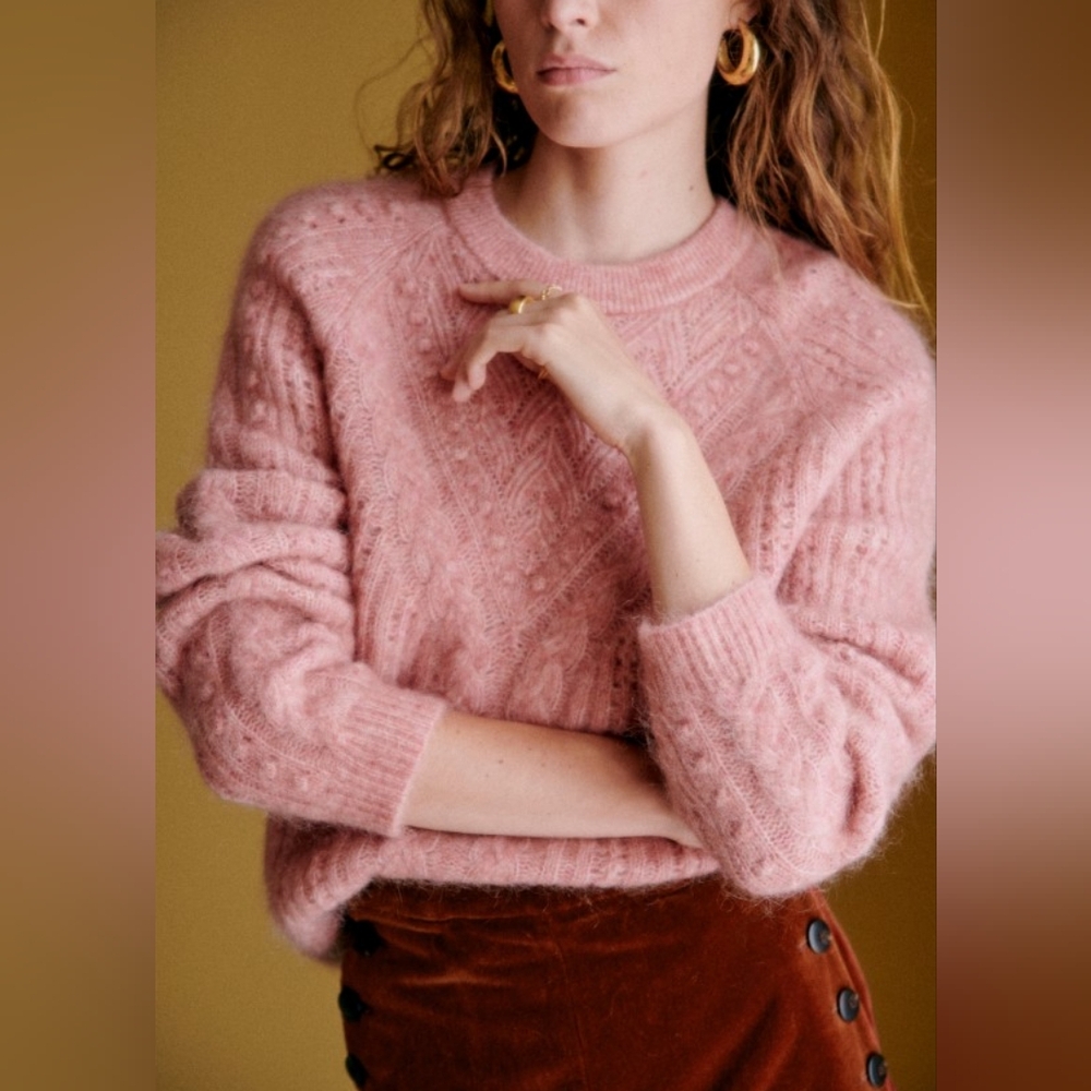 Sezane Pink Cable Knit Sweater